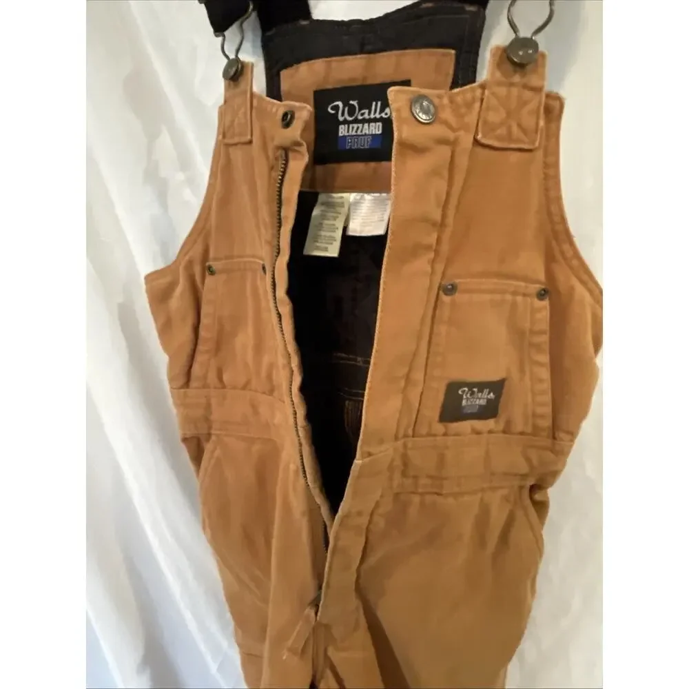 WALLS Blizzard Pruf Insulated Duck Work Bib Overalls Youth Kids 12/14 Pockets +